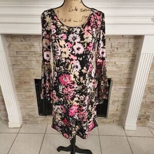 Tacera floral long bell‎ sleeve stretch dress size small new!!!